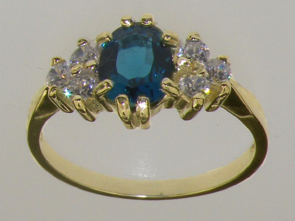 For Sale:  14K Yellow Gold London Blue Topaz & Cubic Zirconia Cluster Ring Customizable 2