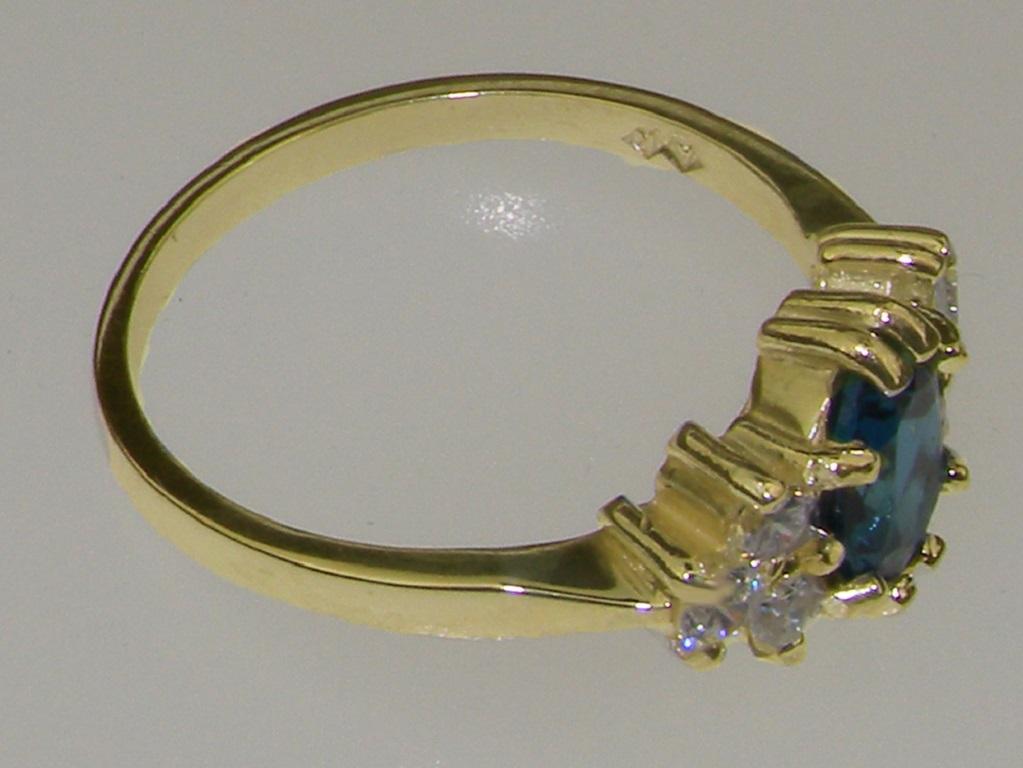 For Sale:  14K Yellow Gold London Blue Topaz & Cubic Zirconia Cluster Ring Customizable 3