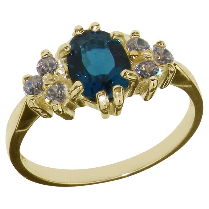 For Sale:  14K Yellow Gold London Blue Topaz & Cubic Zirconia Cluster Ring Customizable