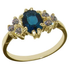 14K Yellow Gold London Blue Topaz & Cubic Zirconia Cluster Ring Customizable