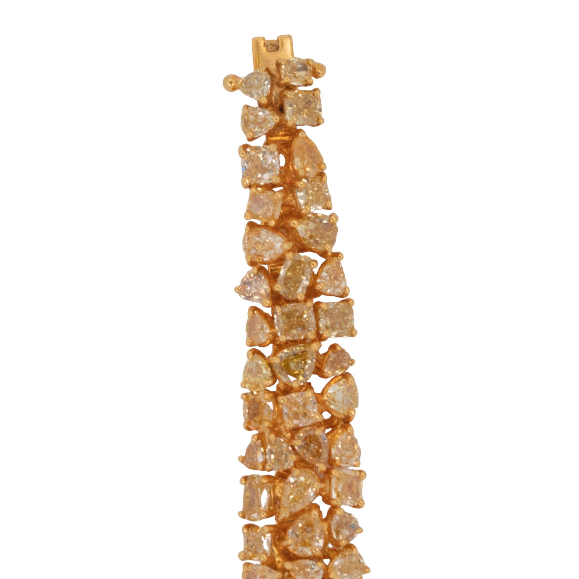 Gelbgold Natürliches Diamantarmband mit gemischtem Schliff in drei Reihen für Damen oder Herren
