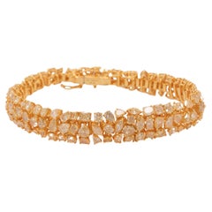 Yellow Gold Natural Mixed Cut Three Row Diamond Bracelet