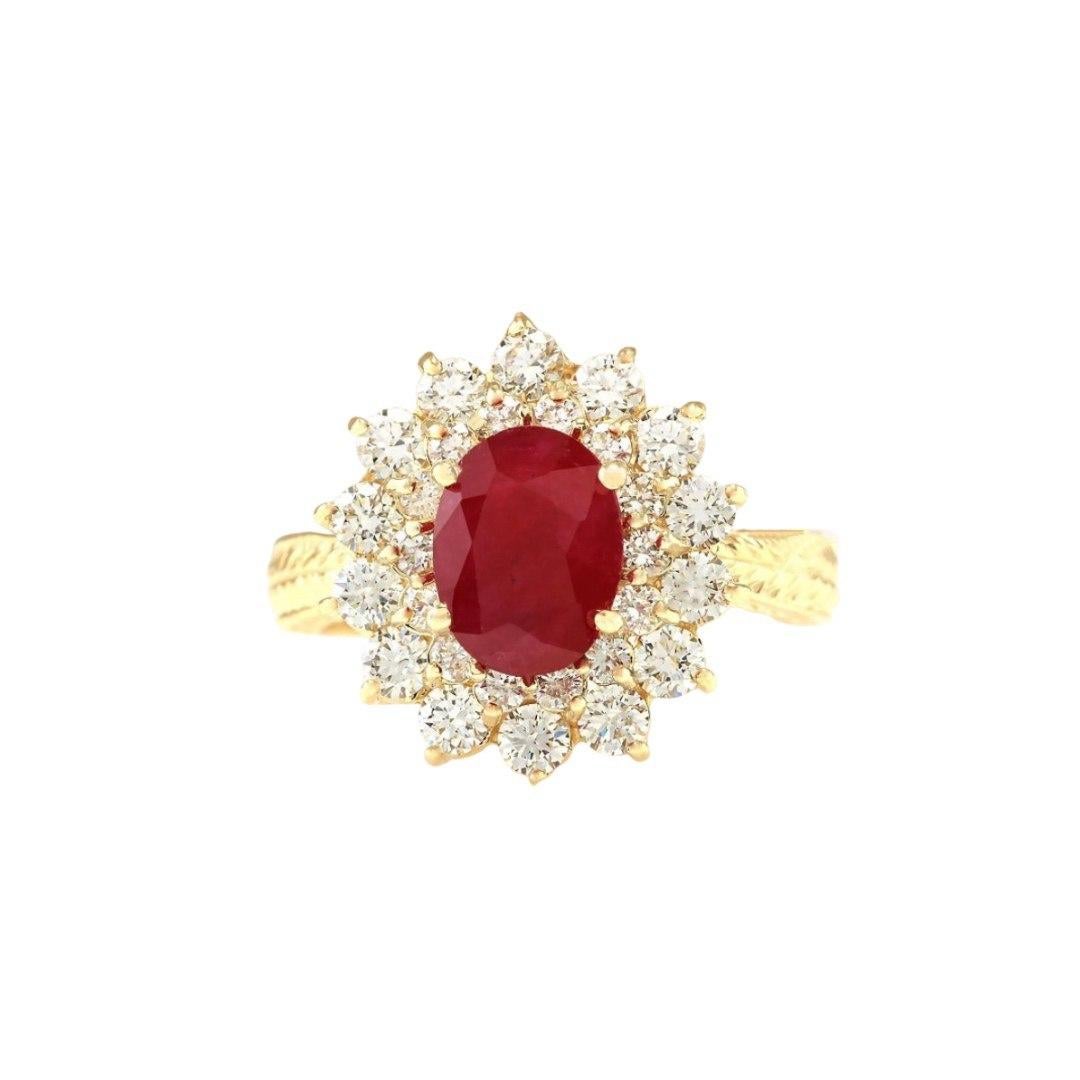 Round Cut Yellow Gold Natural Ruby Diamond Ring for Her For Sale