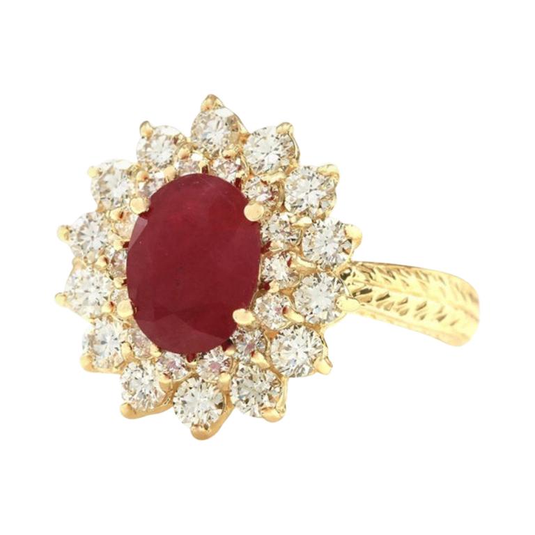 Yellow Gold Natural Ruby Diamond Ring for Her