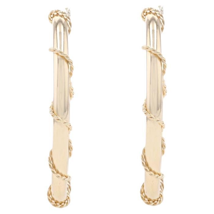 Yellow Gold Nautical Rope Half-Hoop Earrings - 14k Pierced For Sale