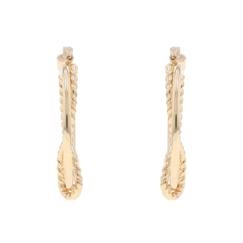 Metal Content: 14k Yellow Gold

Style: Hoop
Fastening Type: Snap Closures
Theme: Nautical Rope, Circle Twist

Measurements

Tall: 1 5/16