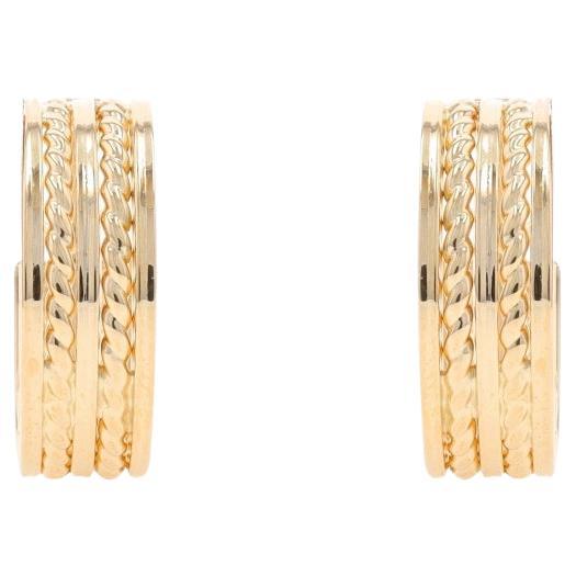 Yellow Gold Nautical Rope Hoop Earrings - 14k Pierced For Sale