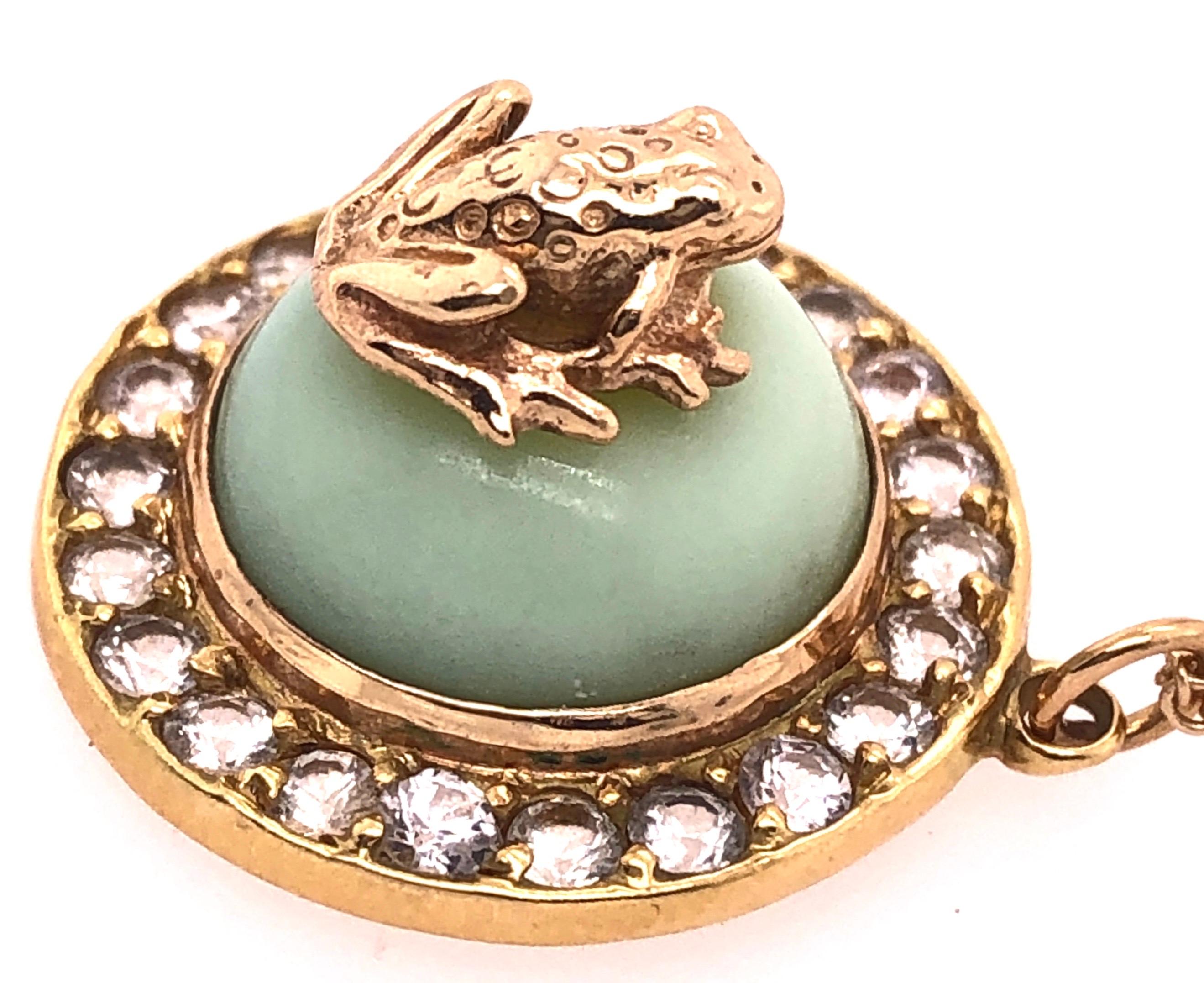 Gold Necklace Diamond Encrusted Pendant, Center Stone with Gold Frog. 18KT For Sale 3