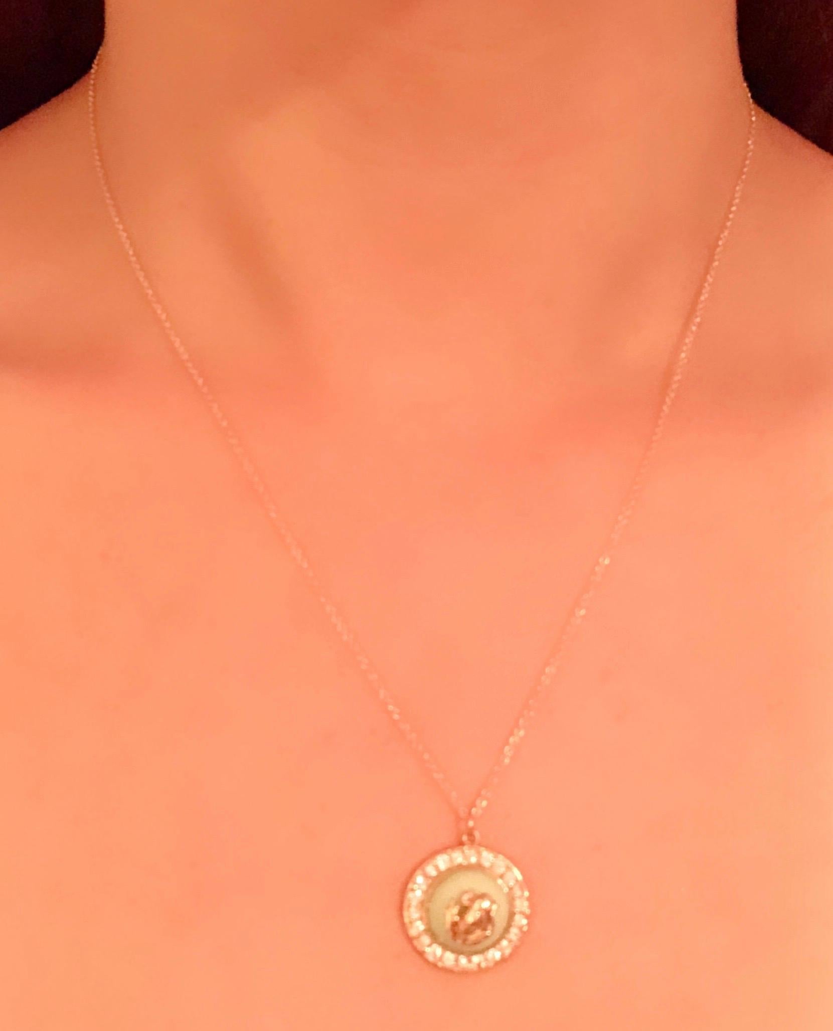 Gold Necklace Diamond Encrusted Pendant, Center Stone with Gold Frog. 18KT For Sale 5