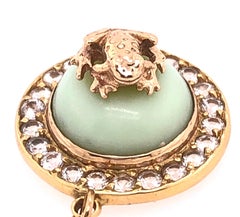 Gold Necklace Diamond Encrusted Pendant, Center Stone with Gold Frog. 18KT Gold