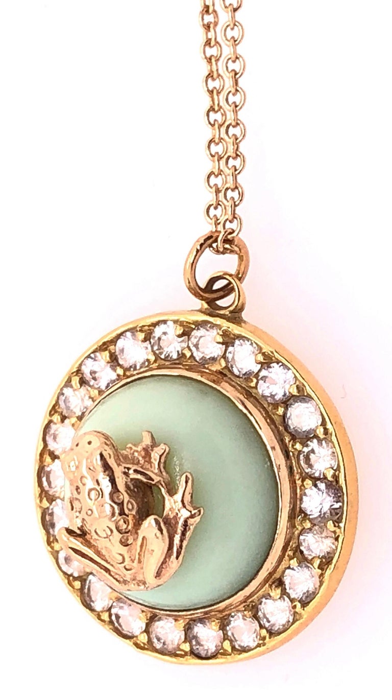 Gold Necklace Diamond Encrusted Pendant, Center Stone with Gold Frog. 18KT For Sale at 1stDibs