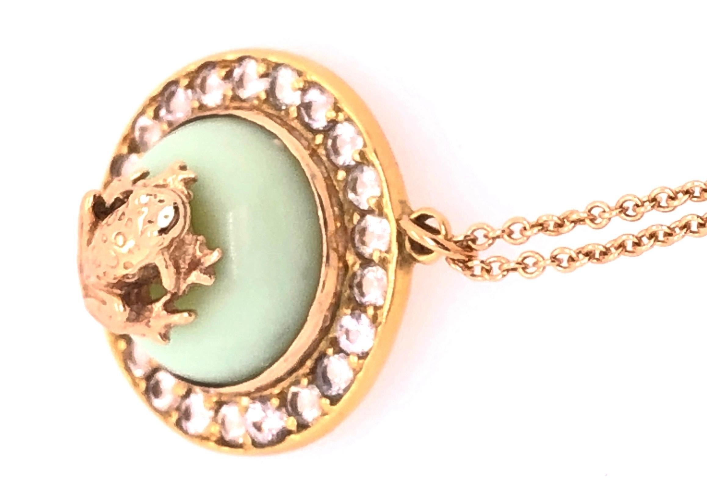 Round Cut Gold Necklace Diamond Encrusted Pendant, Center Stone with Gold Frog. 18KT For Sale