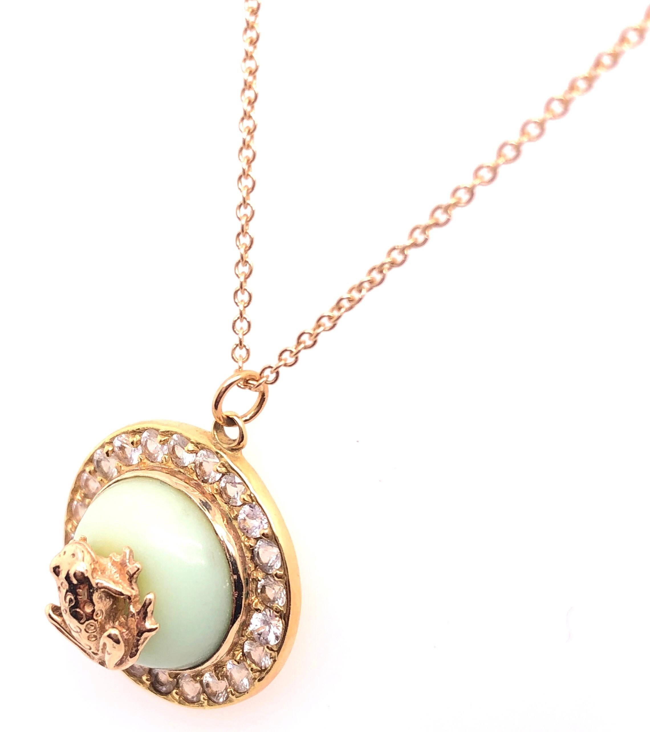 Women's or Men's Gold Necklace Diamond Encrusted Pendant, Center Stone with Gold Frog. 18KT For Sale