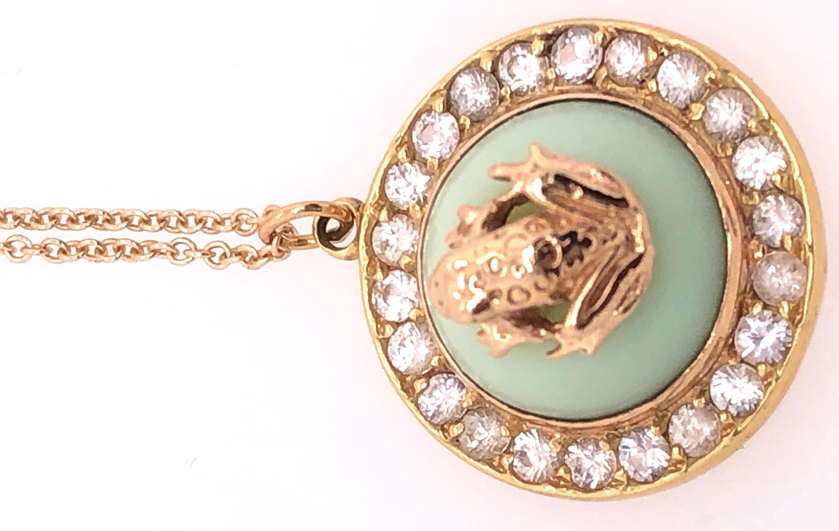 Gold Necklace Diamond Encrusted Pendant, Center Stone with Gold Frog. 18KT For Sale 1