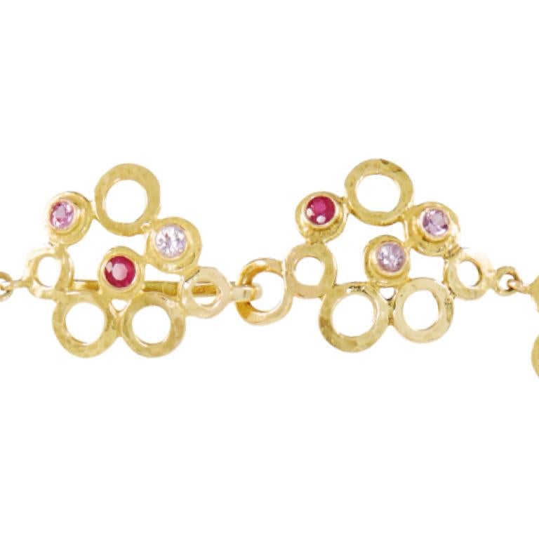 Brilliant Cut 18 Carat Yellow Gold Necklace with Rubies, Pink Sapphires and Diamonds