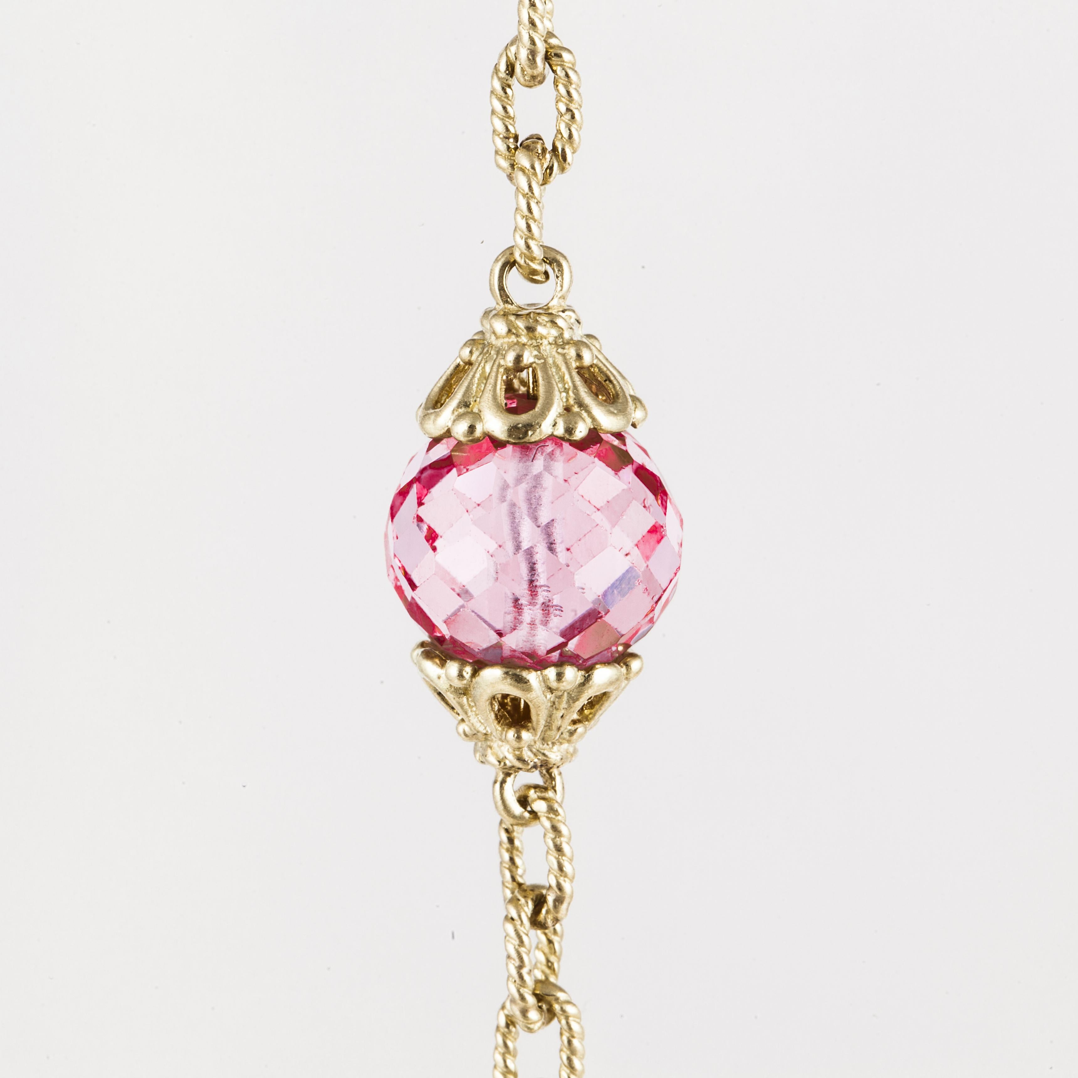 Mixed Cut Ruby and Rose Quartz Bead Necklace in 18K Yellow Gold