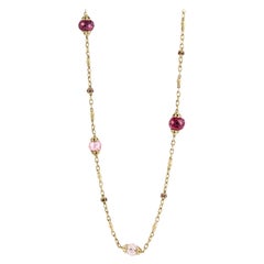 Ruby and Rose Quartz Bead Necklace in 18K Yellow Gold