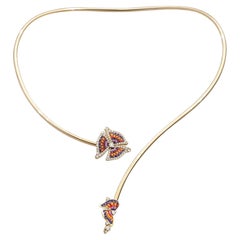 Yellow Gold Necklace with White Diamonds and Hand Decorated Micromosaic