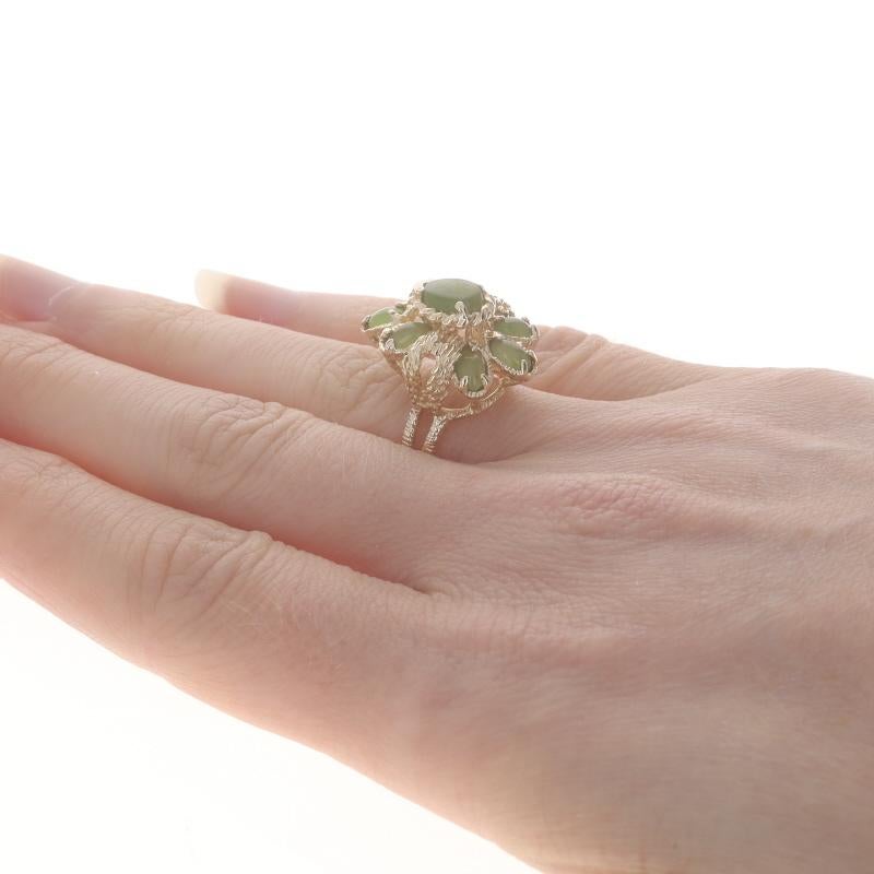 Women's Yellow Gold Nephrite Jade Cluster Cocktail Ring - 10k Oval Cabochon 1.42ctw Flor For Sale