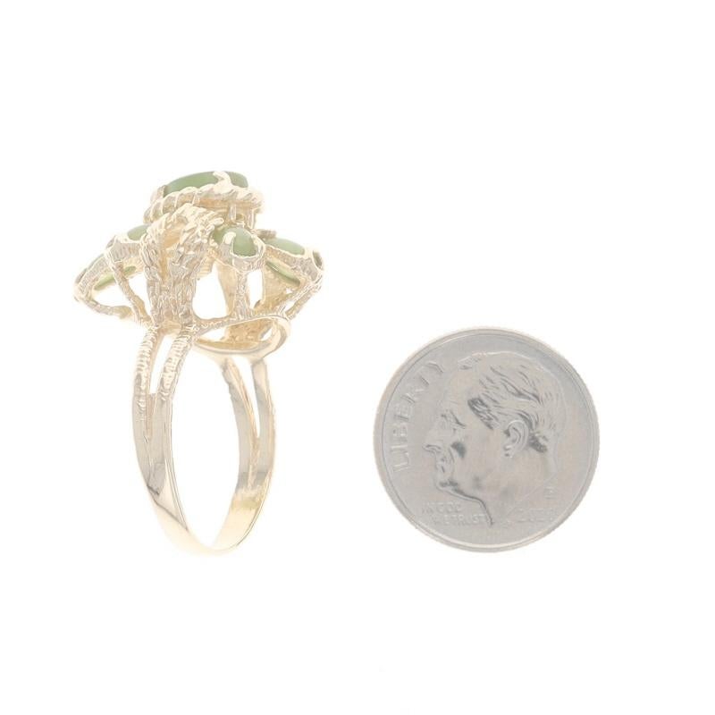 Yellow Gold Nephrite Jade Cluster Cocktail Ring - 10k Oval Cabochon 1.42ctw Flor For Sale 1