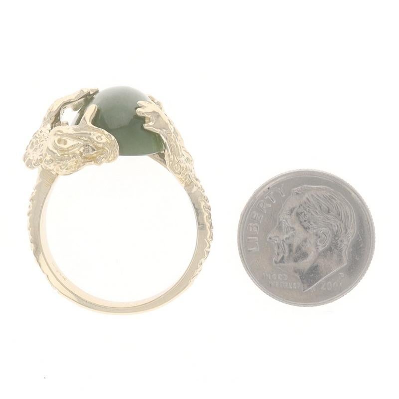 Yellow Gold Nephrite Jade Dragon Cocktail Solitaire Ring - 14k Cabochon 11.80ct For Sale 1