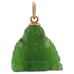 Yellow Gold Nephrite Jade Joyful Buddha Pendant - 14k Carved