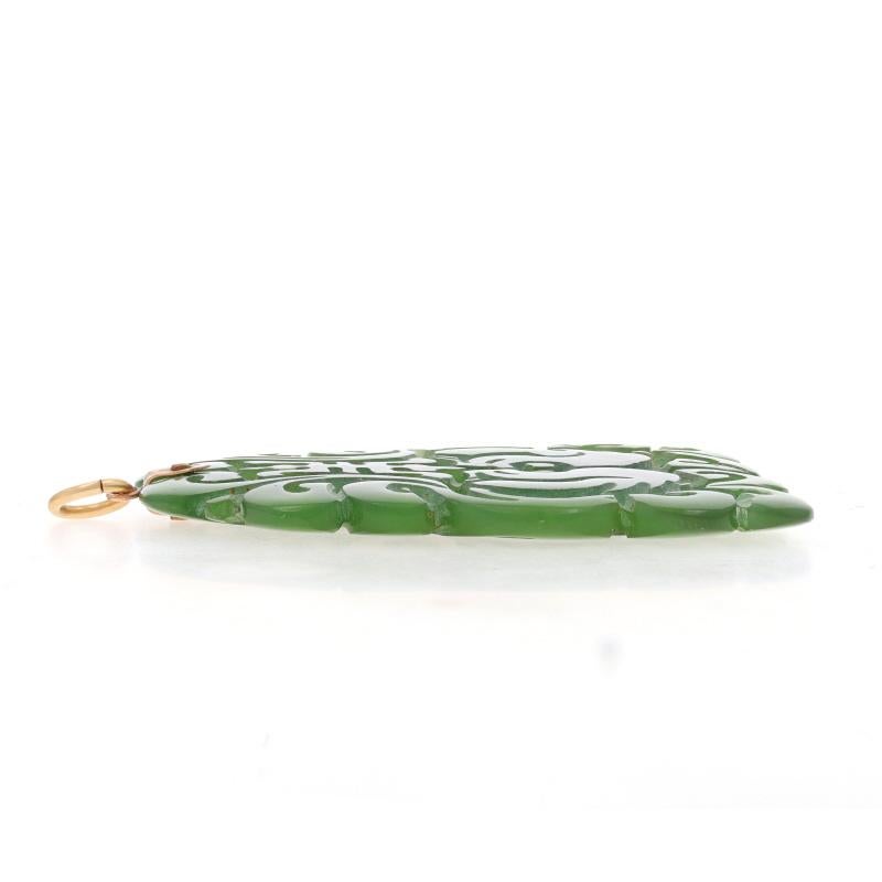 Mixed Cut Yellow Gold Nephrite Jade Longevity Pendant - 10k Carved Birds Chinese Character