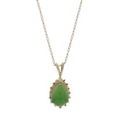 Gelbgold Nephrit Jade Solitaire Anhänger Halskette 21" - 14k Pear Cabochon