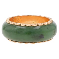 Yellow Gold Nephrite Jade Vintage Eternity Band - 14k Scallop Ring Sz 4 1/4