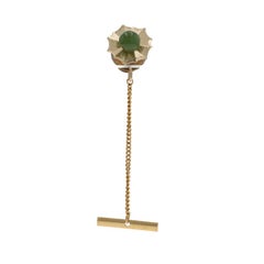 Yellow Gold Nephrite Jade Vintage Men's Tie Pin Lapel - 14k Solitaire Tie Tack