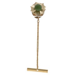 Yellow Gold Nephrite Jade Vintage Men's Tie Pin Lapel - 14k Solitaire Tie Tack