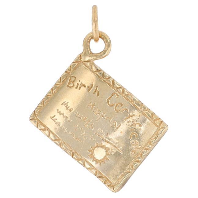 Yellow Gold New Baby Birth Certificate Charm -14k Mom's Infant Hospital Keepsake For Sale
