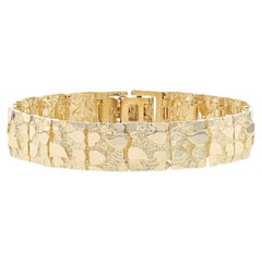 Yellow Gold Nugget Link Bracelet 7" - 14k Unisex