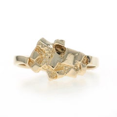 Yellow Gold Nugget Statement Bypass Ring - 14k Textured