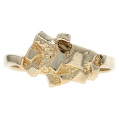 Yellow Gold Nugget Statement Bypass Ring - 14k Textured