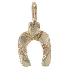 Yellow Gold Nugget-Textured Lucky Horseshoe Pendant, 14k Good Luck