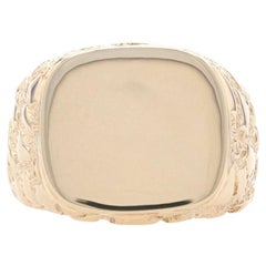 Yellow Gold Nugget-Textured Men's Ring, 10k Engravable Signet