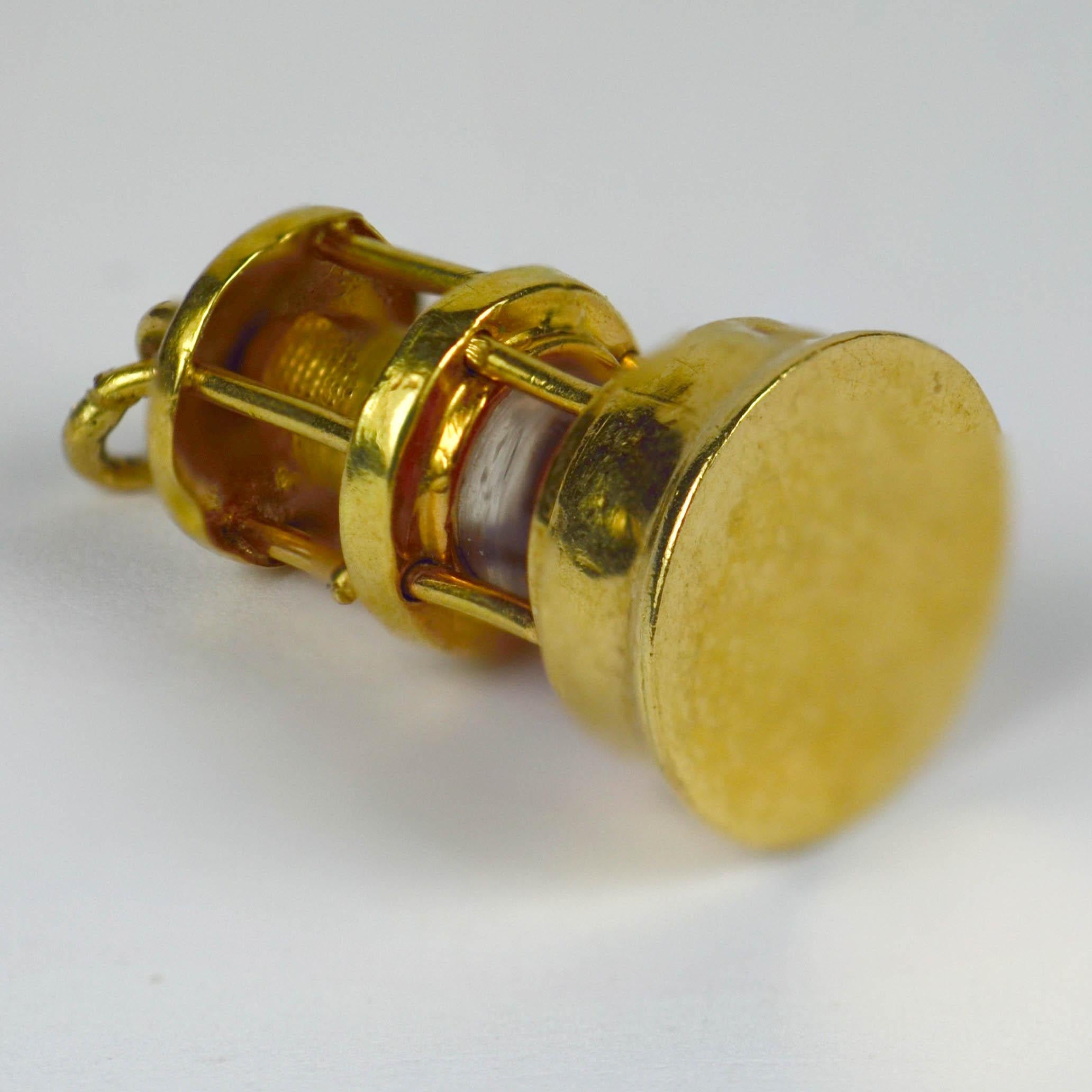Yellow Gold Oil Lantern Lamp Light Charm Pendant In Good Condition In London, GB