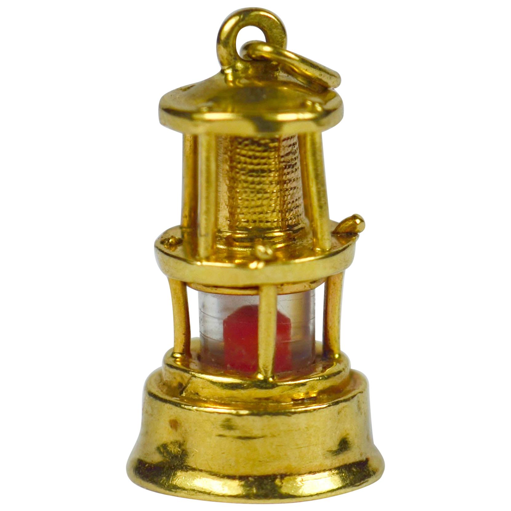 Yellow Gold Oil Lantern Lamp Light Charm Pendant
