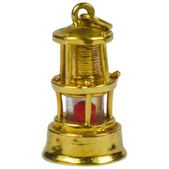 Vintage Yellow Gold Oil Lantern Lamp Light Charm Pendant