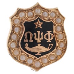 Yellow Gold Omega Psi Phi Badge - 10k Pearl Graduate Chapter 1961 Fraternity Pin