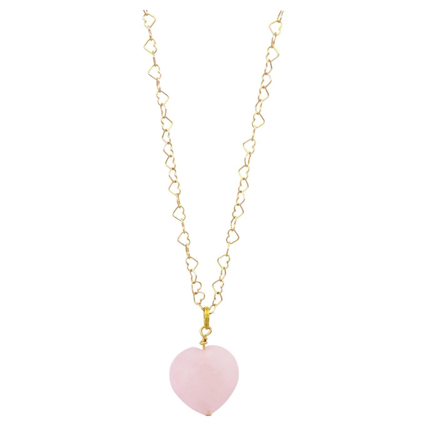 Yellow Gold on Sterling Silver Necklace Rose Quartz Necklace For Sale