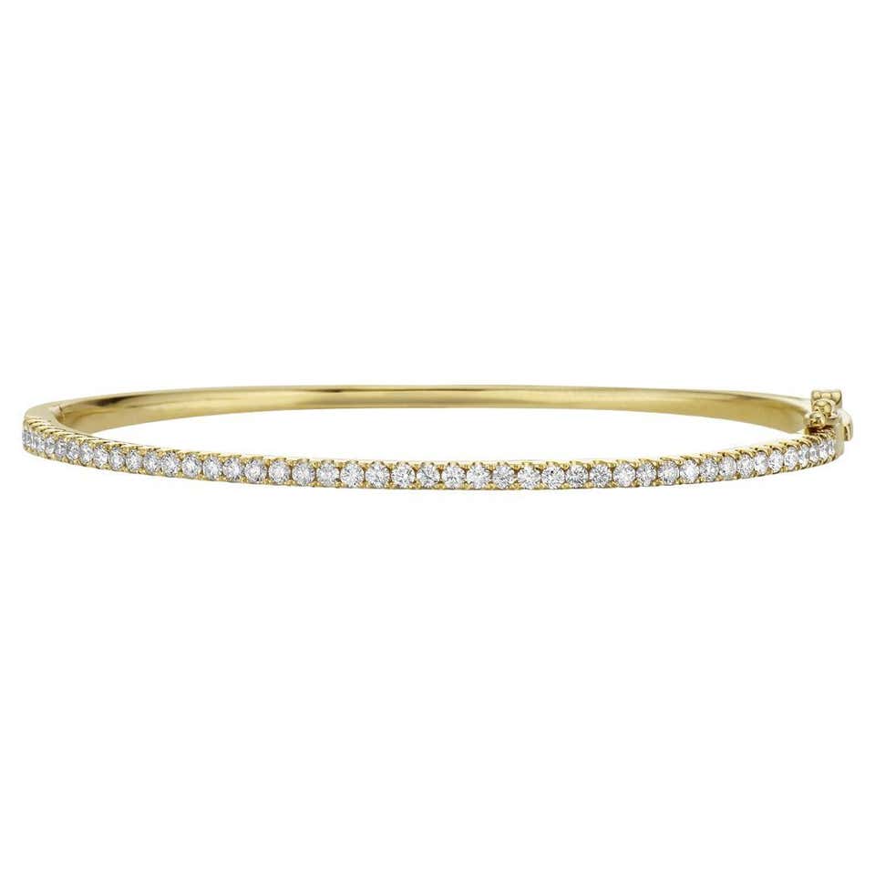 Yellow Gold Single Row Diamonds Bangle For Sale at 1stDibs