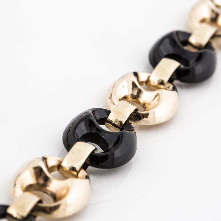 Vintage Neiman Marcus Onyx and Gold Anchor Link Necklace For Sale at