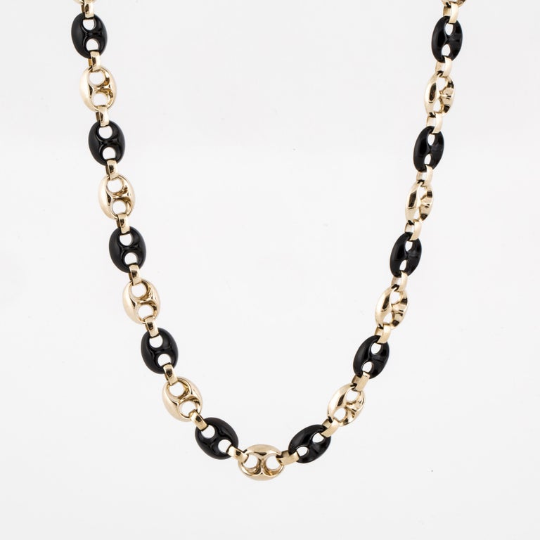 Vintage Neiman Marcus Onyx and Gold Anchor Link Necklace For Sale at