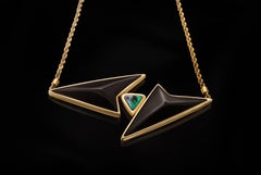 Yellow Gold Onyx and Australian Boulder Opal Necklace