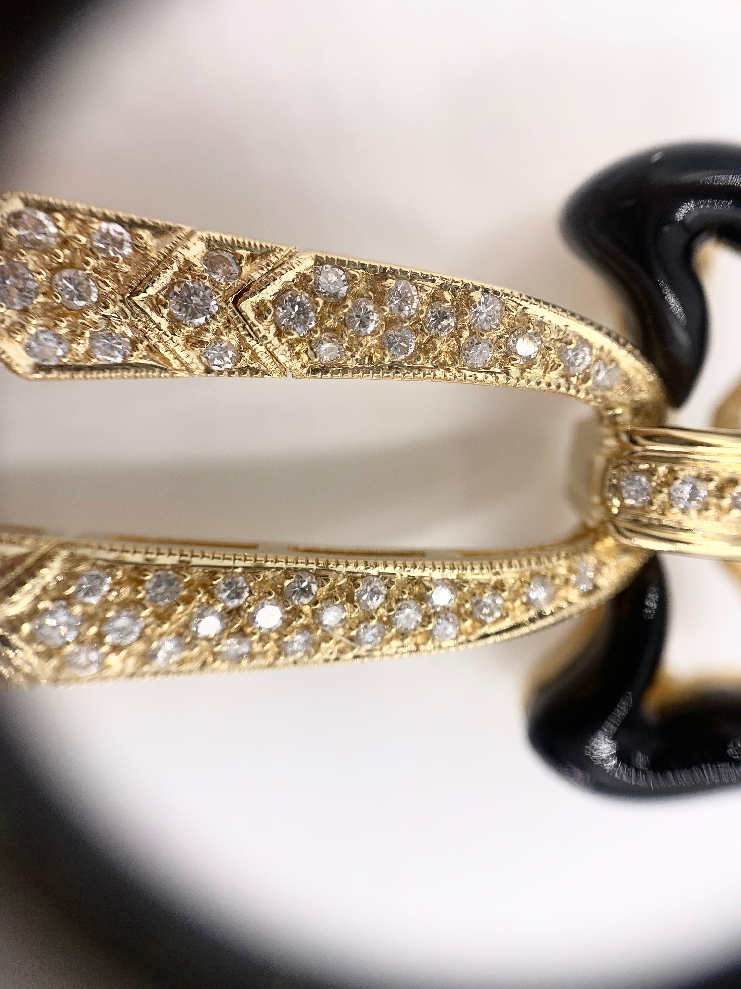 Yellow Gold Onyx and Diamond Bow Brooch For Sale 1