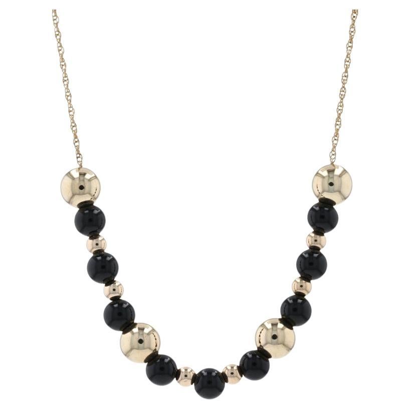 Yellow Gold Onyx Beaded Necklace 18 1/4" - 14k Prince of Wales Chain For Sale