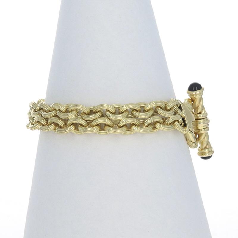 Yellow Gold Onyx Cable Chain Bracelet 8 1/4