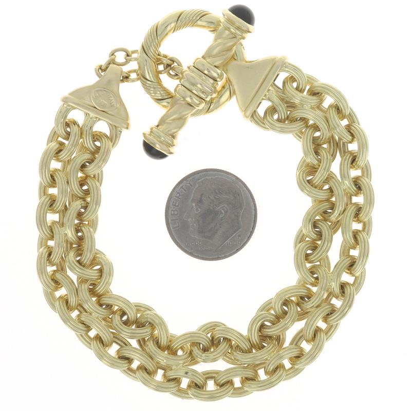 Yellow Gold Onyx Cable Chain Bracelet 8 1/4